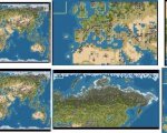 Various versions of the world map and certain regions